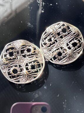 Vintage 1970s Filigree Belt Buckle Silver Tone 2-Piece Boho
